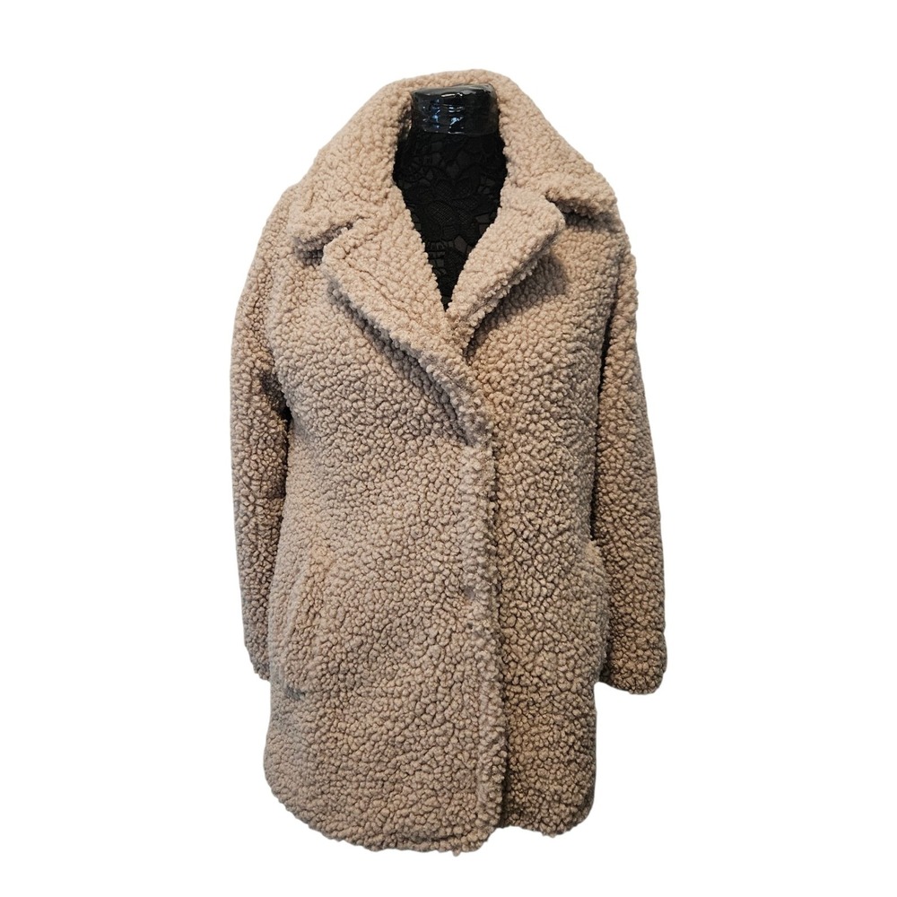 Lucky Brand Faux Shearling Snap Button Coat in Oatmeal Size Medium